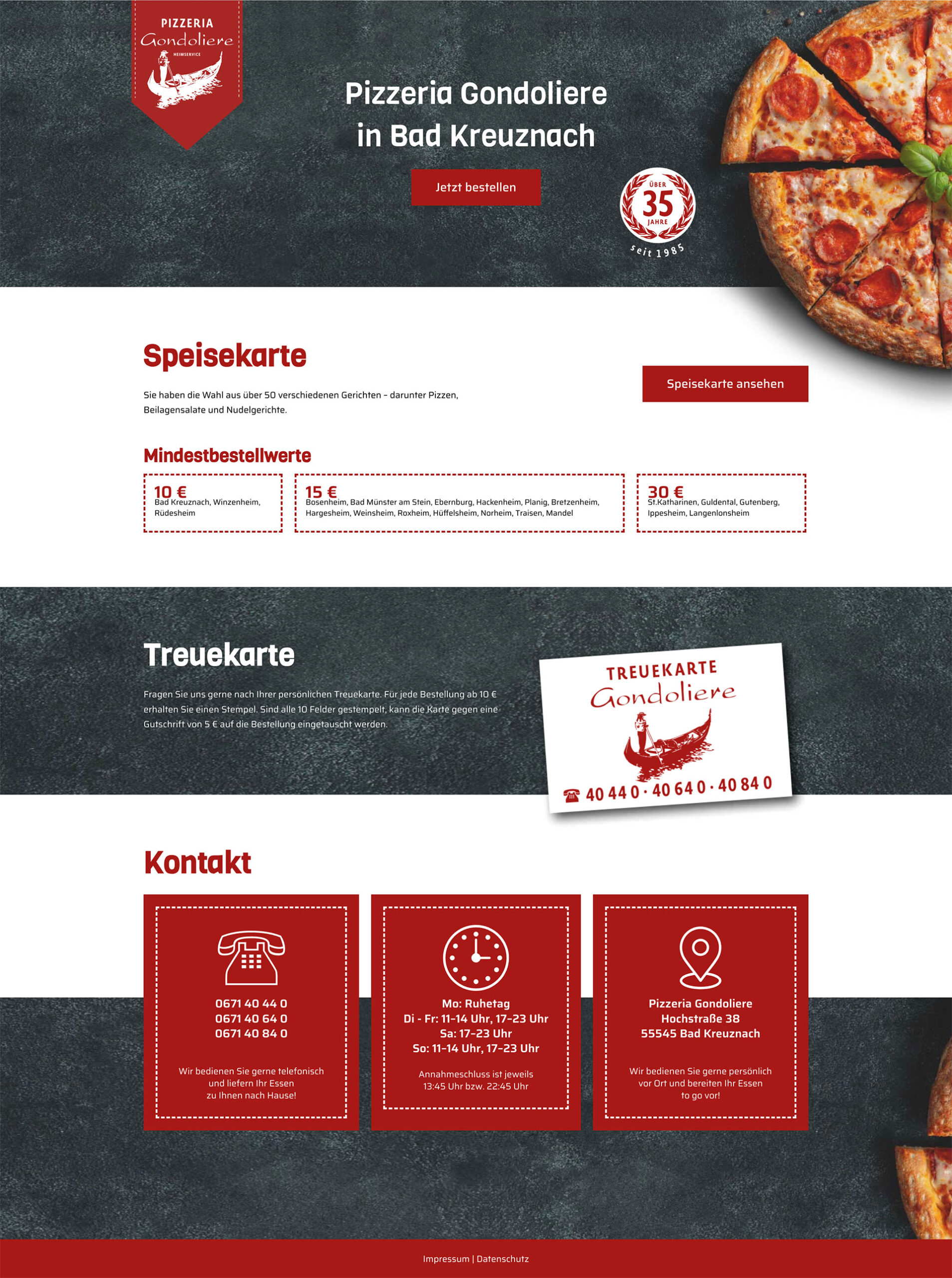 Pizzeria Gondoliere Bad Kreuznach Pizza Webseite Webdesign