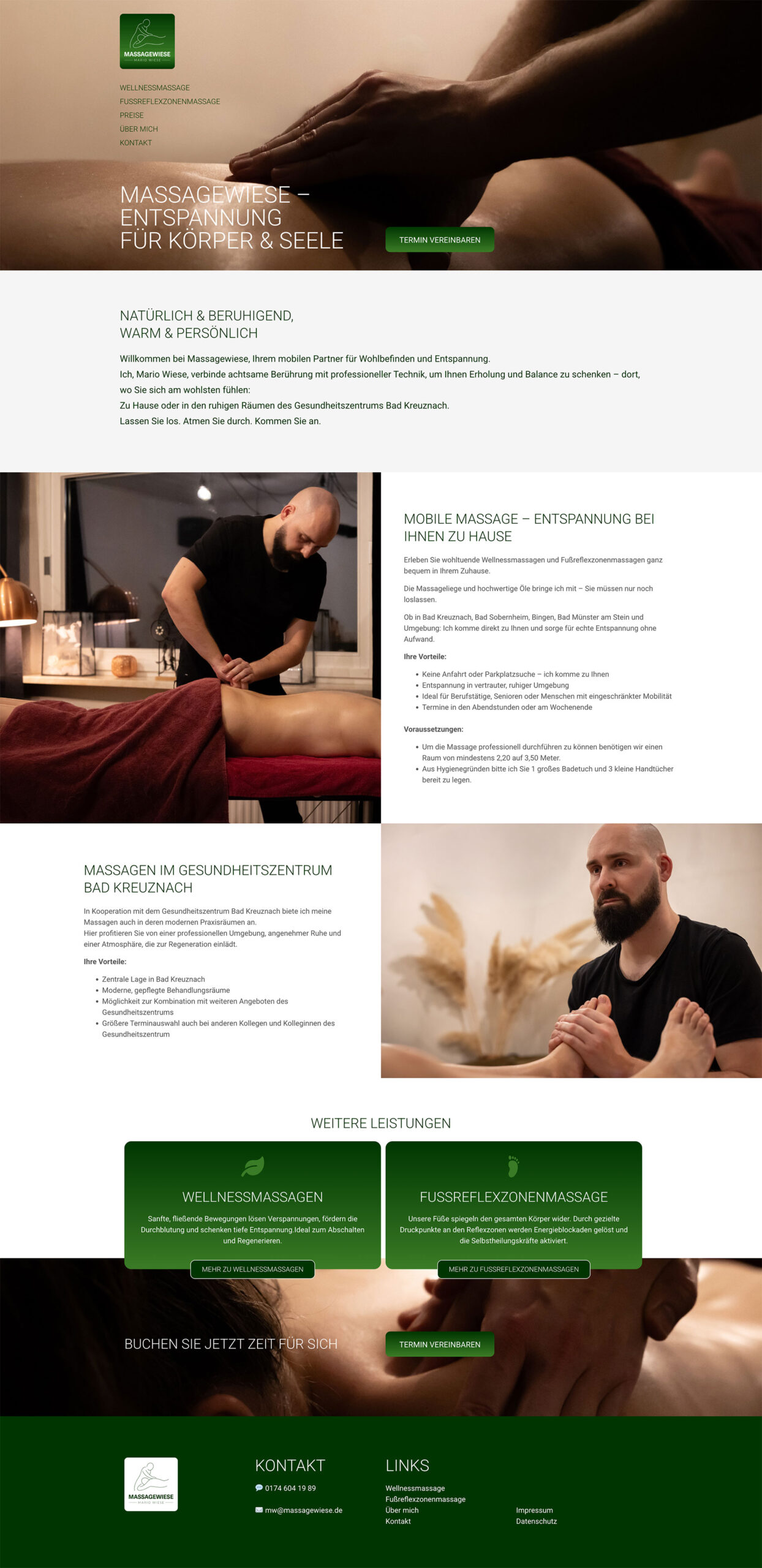 Webdesign Wellnessmassagen Unternehmensfotografie